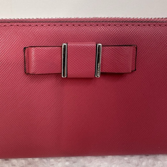 Pink Coach Wallet Darcy Bow Accordion Zip Pink Leather Zip Around Clutch - Picture 3 of 16